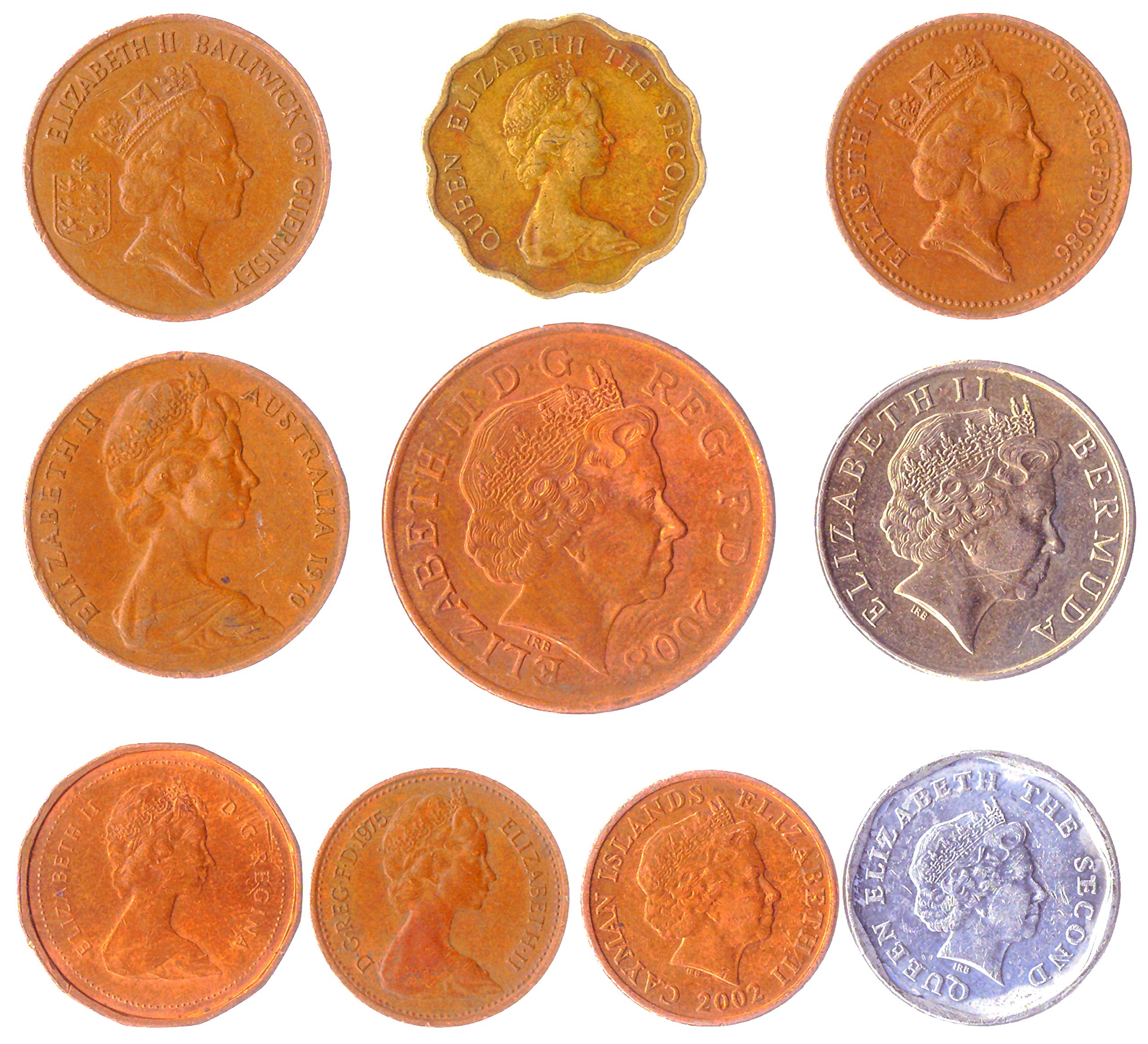 10 Different Coins With Queen Elizabeth II Picked from Mixed Commonwealth Realms