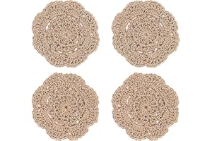 Phantomon Lace Round Crochet Doilies Handmade Coasters, 4-Inch, Pack of 4 (Chocolate Brown)