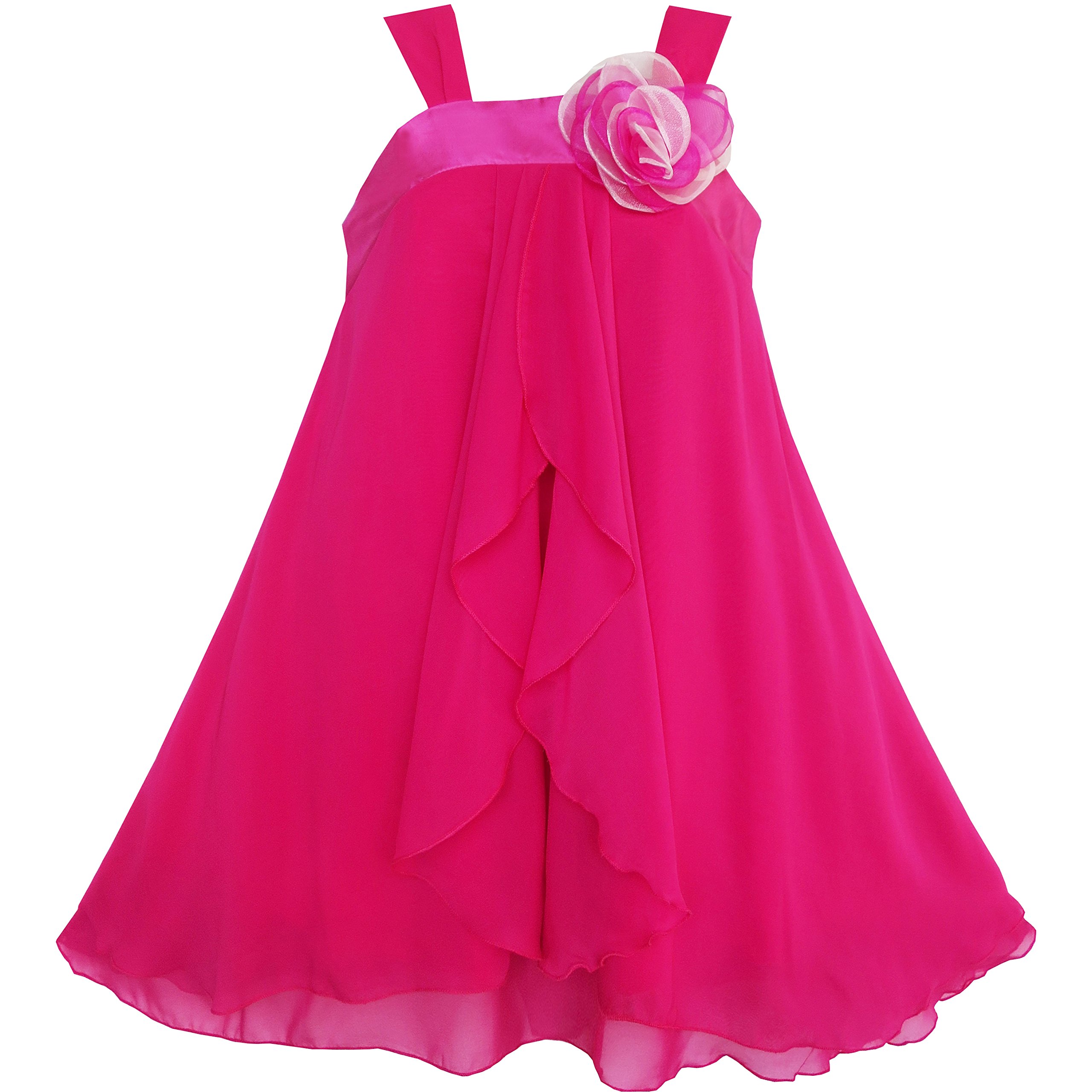 Sunny FashionGirls Dress Sleeveless Halter Flower Multi Layer Chiffon 4-14 Years
