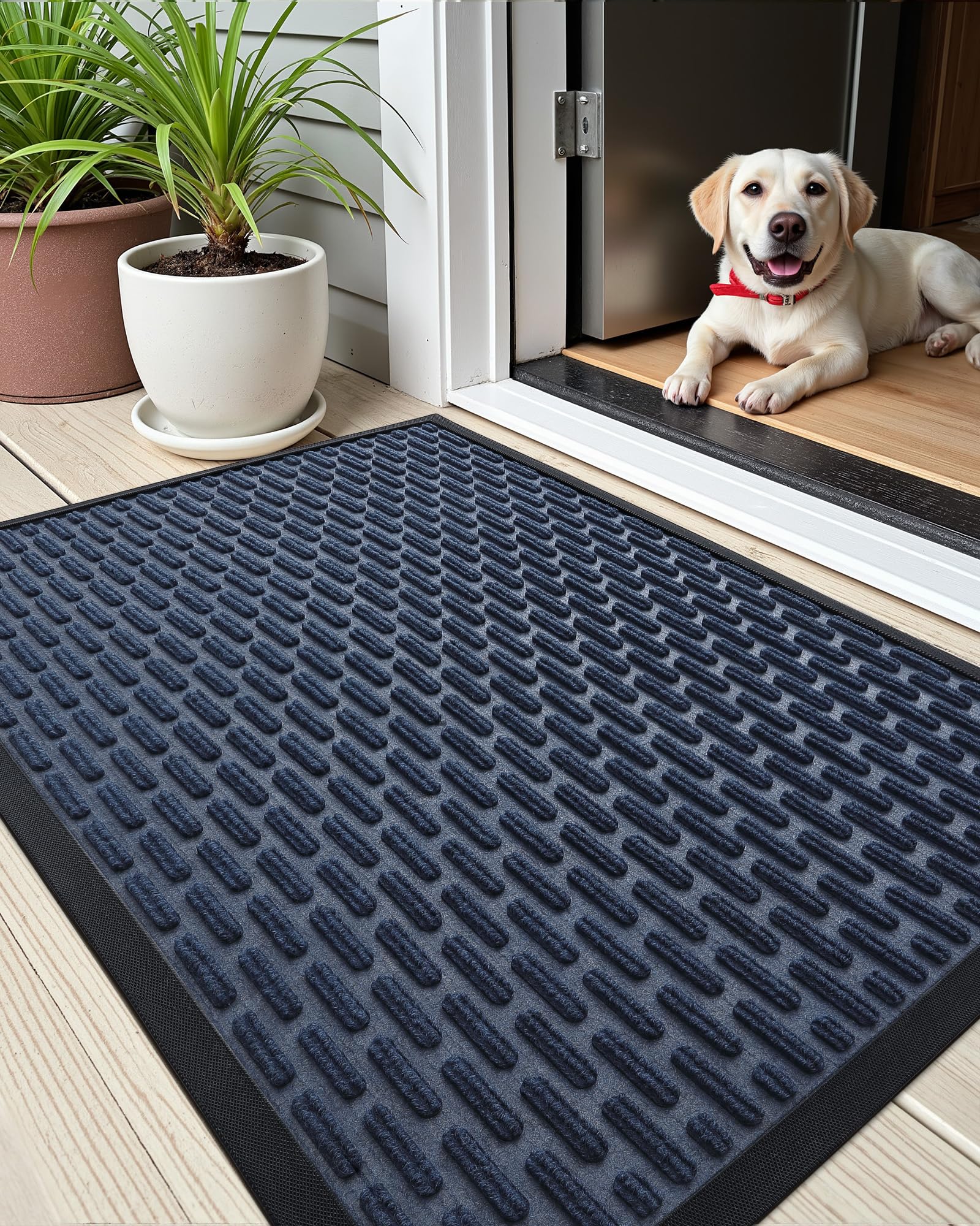 Photo 1 of Color&Geometry Outdoor Mat for Front Door Home Entrance Outside Entry Patio Waterproof Heavy Duty Doormat Outdoor Floor Welcome Matt - 24"x36" Blue