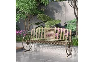 BOWENIOG Outdoor Bench Patio Outdoor Garden Bench with Built-in Table, Wagon Wheel Arms, 3 People Outdoor Bench Garden Bench Front Porch Furniture Patio Lawn Yard Park (Bronze)