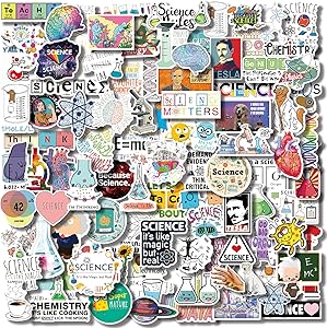 100 Pcs Natural Sciences Stickers Pack, Physics, Chemistry, Biology Experiment Vinyl Stickers, Student Science Laboratory Sticker Decals for Laptop, Water Bottle, Notebook, Luggage, Computer Decor