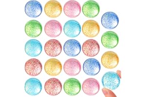 JOYIN 24 PCS Glitter Bouncy Balls, 6 Styles 32mm Assorted Bouncy Balls Bulk with Storage Bag, Bounce Toys for Kids Party Favo