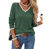 Arach&amp;Cloz Women's 2026 Fall V Neck Thin Sweaters Pullover Long Sleeve Tops | 100% Cotton, Lightweight&amp;Cute, Cozy Style&amp;Casual, Regular Fit, Trendy&amp;Fashion, Teacher Tops, Fall Outfits