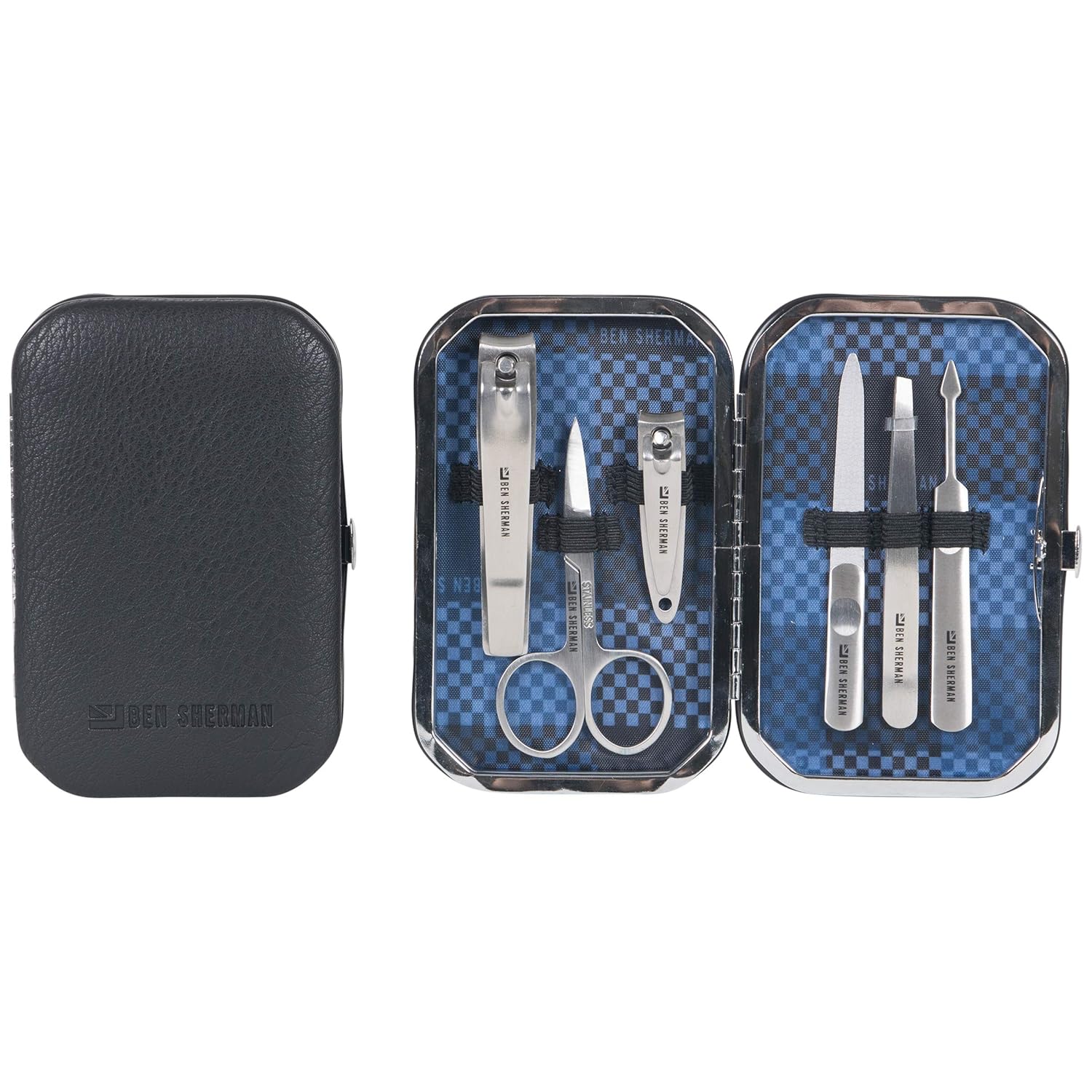 Ben Sherman Noak Hill Collection Vegan Leather Toiletry Travel Kit, Black, 2PC Set: Industrial & Scientific