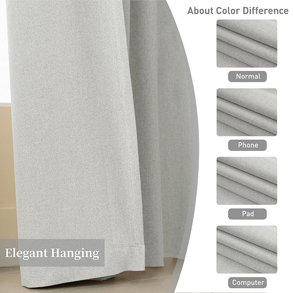 KANGBANG 90 INCH BLACKOUT CURTAINS 2 PANELS,HOOK BELT BACK TAB RUSTIC FARMHOUSE LINEN CURTAINS, HEALING COLORS PLEATED CURTAIN DRAPES FOR LIVING ROOM(52 BY 90 INCHES LONG, LIGHT GREY)