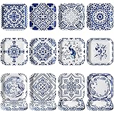Nitial 120 Pcs Blue and White Flower Paper Plates Disposable Blue and White Decorative Dinner Plates Chinoiserie Dessert tableware for Wedding Birthday Tea(Square)