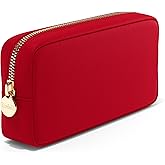 Embla Makeup Bag Travel Cosmetics Pouch and Toiletry Bag, Nylon Zipper Pouch Purse, Cute Make Up Organizer Storage Tote for Women Girls, Waterproof Travel Skincare Case, Small Makeup Bags, Ruby Red