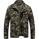 Pursky Men's Military Jacket Casual Washed Cotton Hooded Canvas Coat Fall Coat
