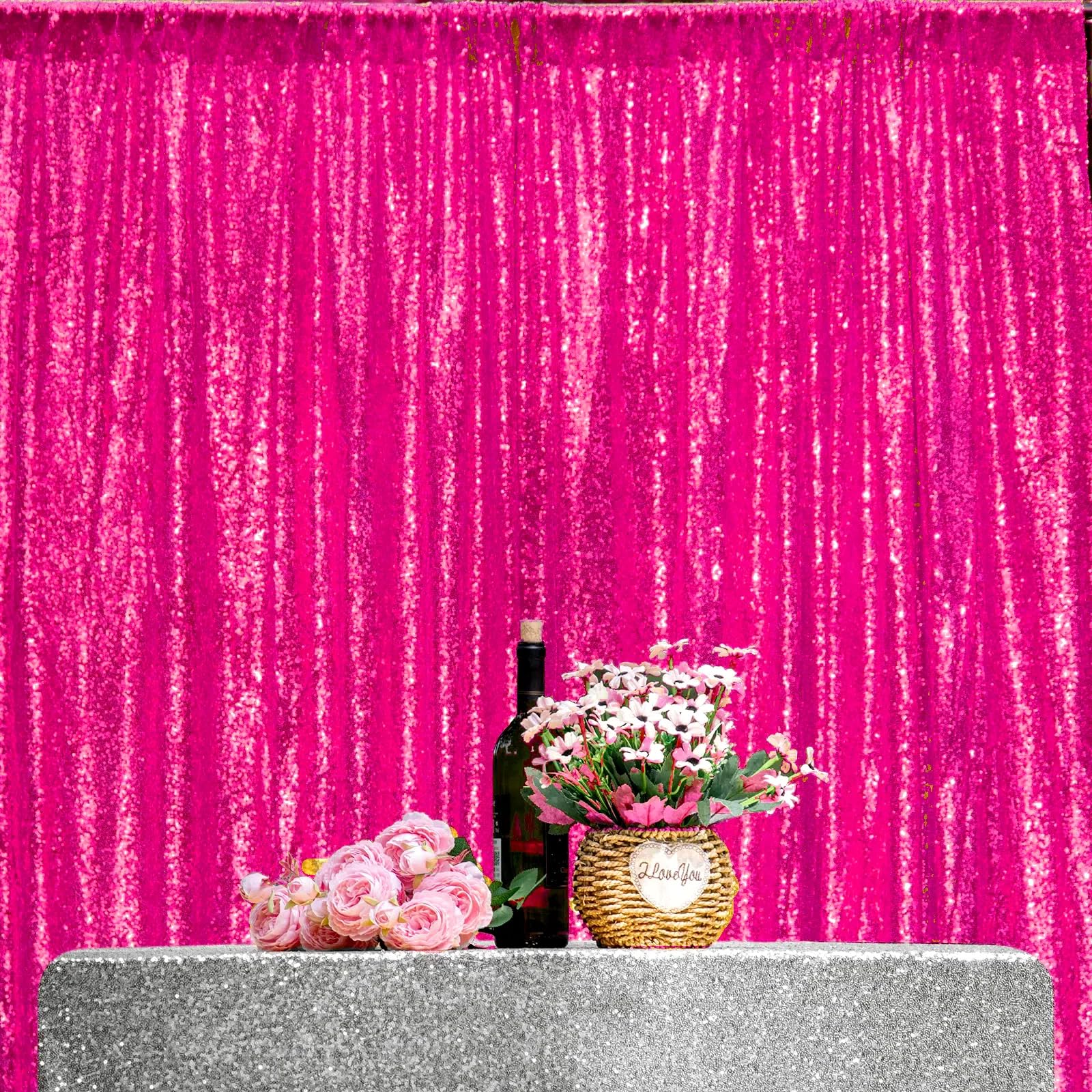 JYFLZQ Hot Pink Sequin Backdrop Curtain