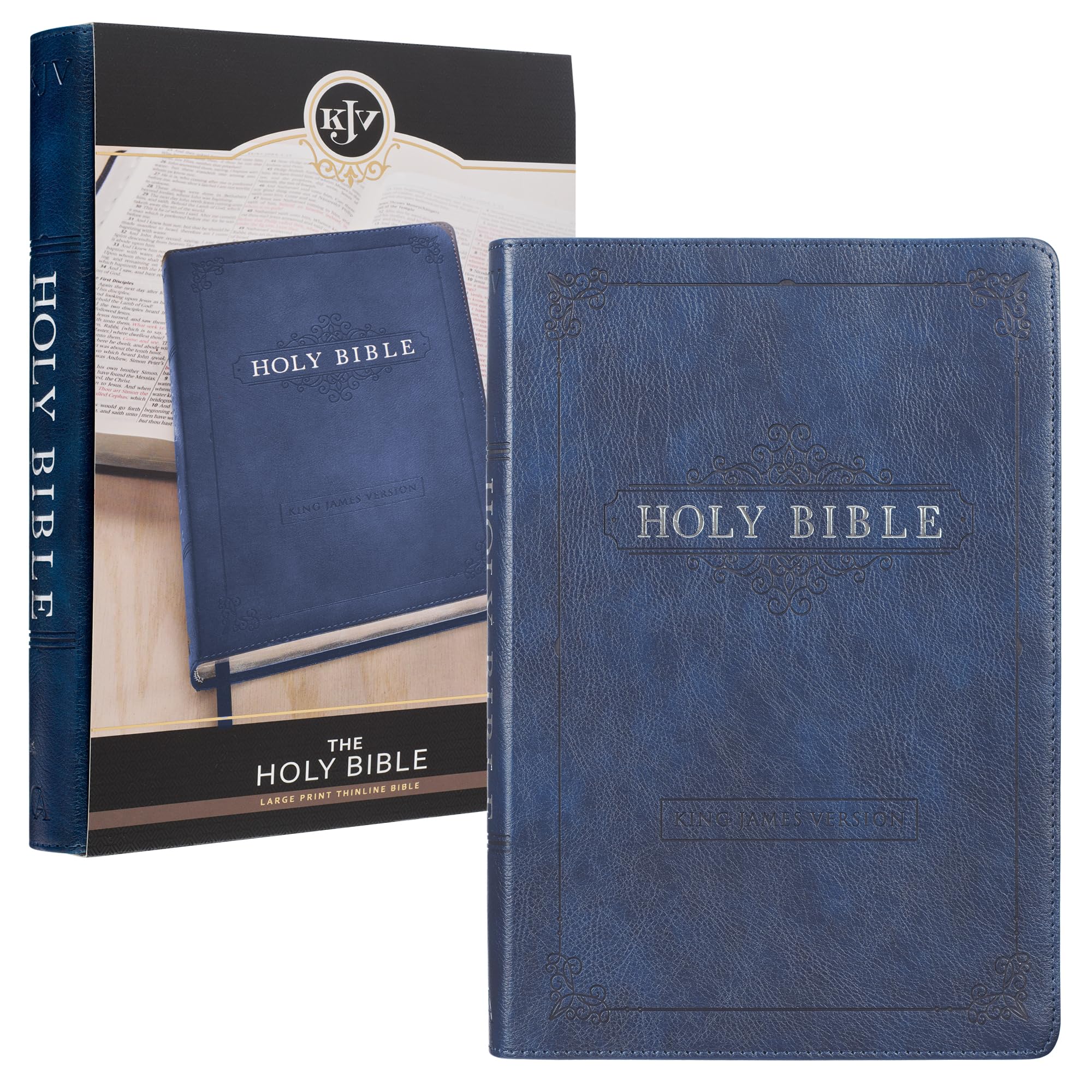 KJV Holy Bible, Thinline Large Print Faux Leather Red Letter Edition Thumb Index & Ribbon Marker, King James Version, Navy Blue (KJV Thinline LP Editions)