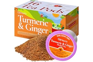Gya Tea Co Turmeric Ginger Tea Pods for Keurig - A Smooth Blend of Soothing Turmeric & Ginger for All Day Wellness & Digestion - Herbal, Decaf & Caffine Free Tea with Tea K Cups for Keurig Tea Gifts