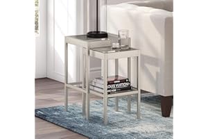 Henn&Hart Rectangular & Square Nested Side Table in Nickel, Table for Living Room, Bedroom
