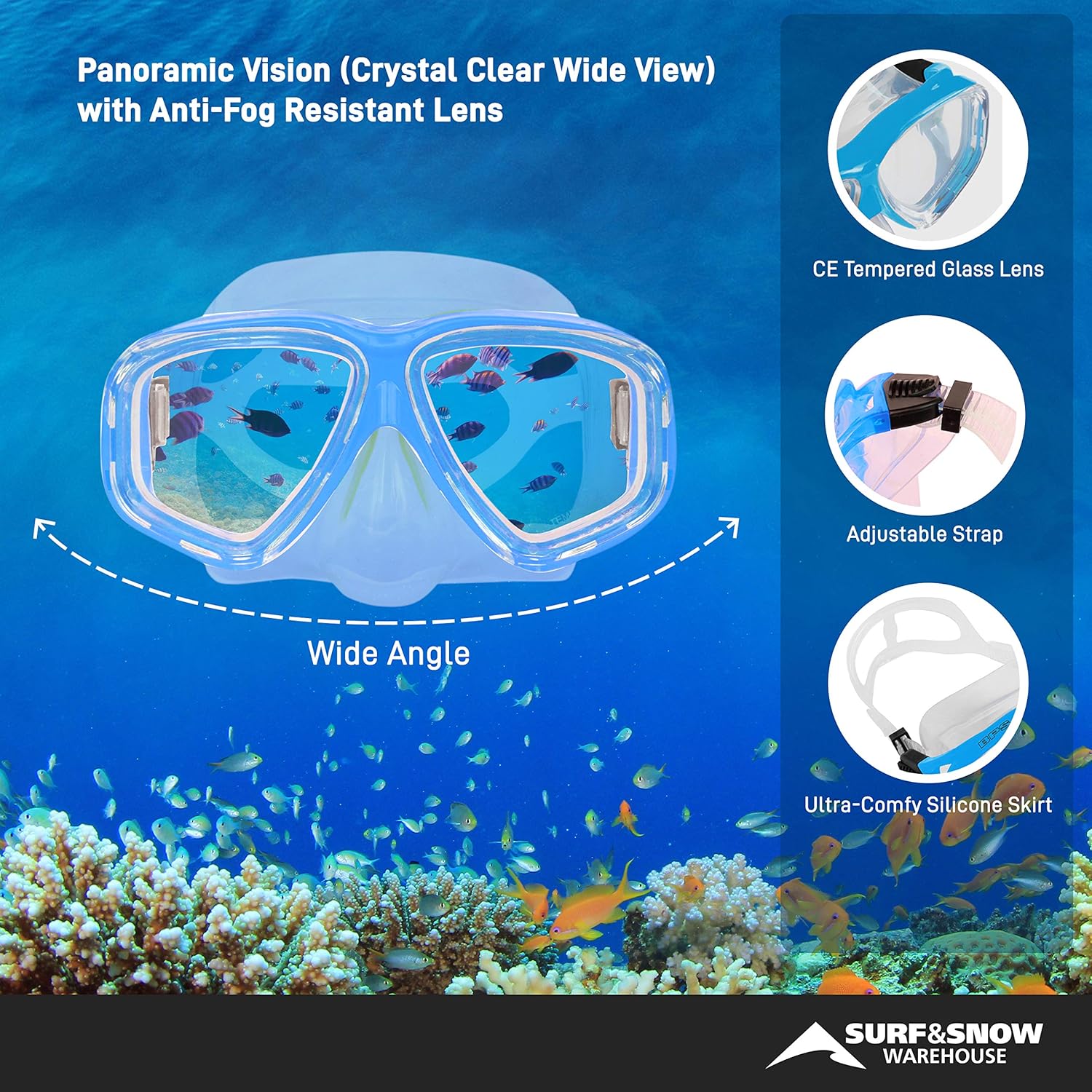 BPS Diving Set with Travel Bag - Free-Diving Snorkel Set with Carry Bag - with Dry Top Snorkel and Snorkel Mask (Aqua Blue) : Sports & Outdoors