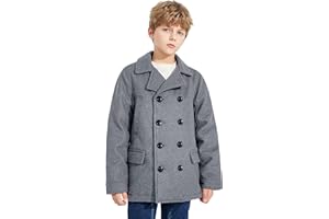SOLOCOTE Boys Coat Elegant Notched Collar Double Breasted Wool Blend Over Pea Coat