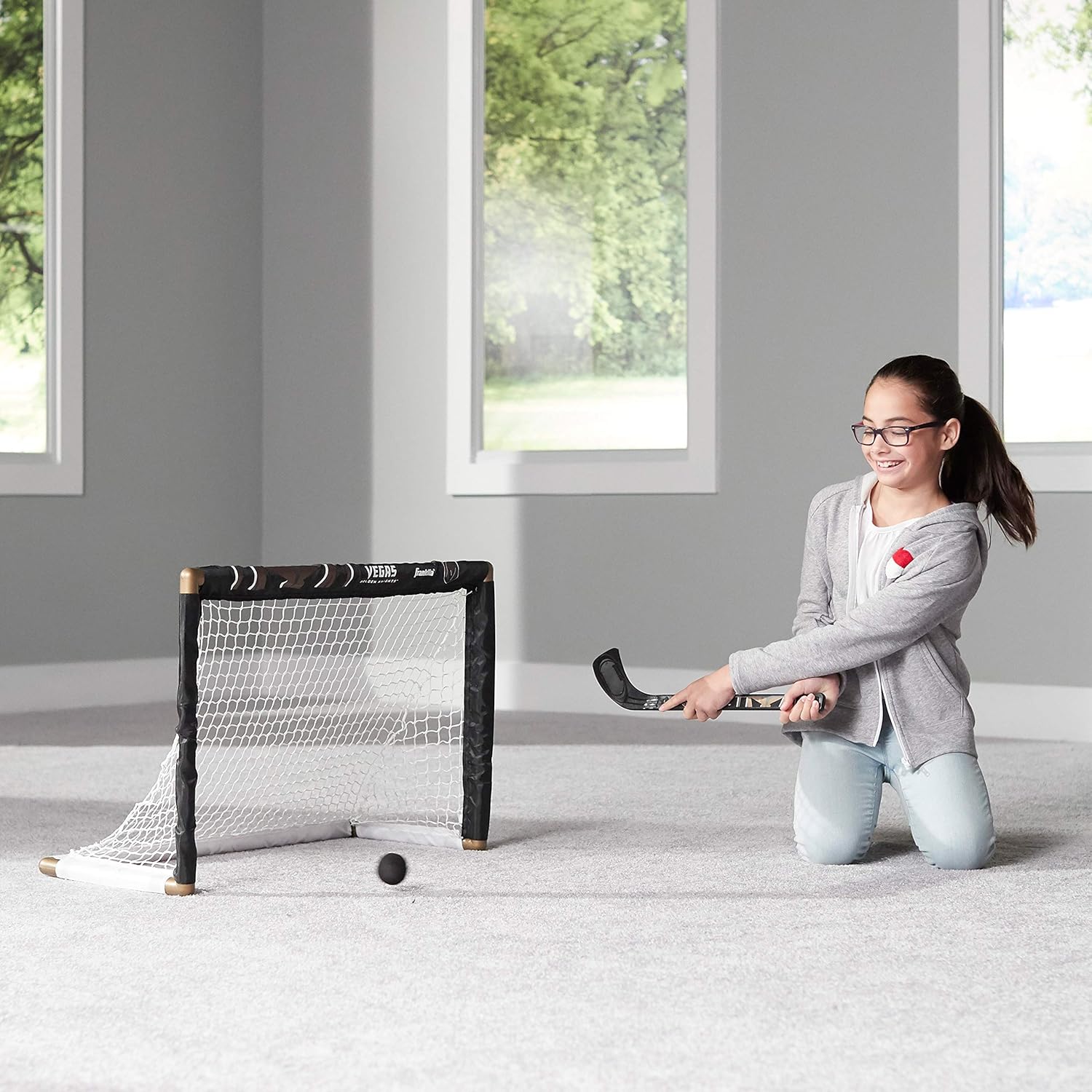 Franklin Sports Vegas Golden Knights Mini Hockey Set - Knee Hockey Goal, Ball, & 2 Hockey Stick Combo Set - Mini Goal Net - NHL Official Hockey Set : Sports & Outdoors