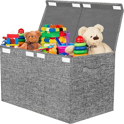 VERONLY Large Foldable Toy Box with Lid Dark Grey 60x31x39 cm Storage Chest