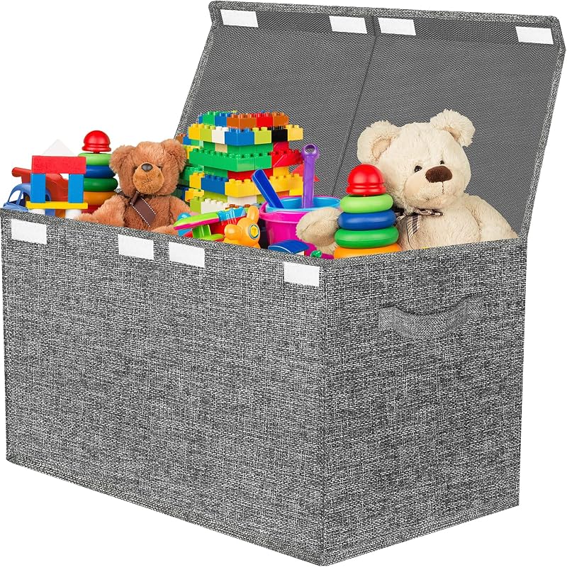 VERONLY Large Foldable Toy Box with Lid Dark Grey 60x31x39 cm Storage Chest