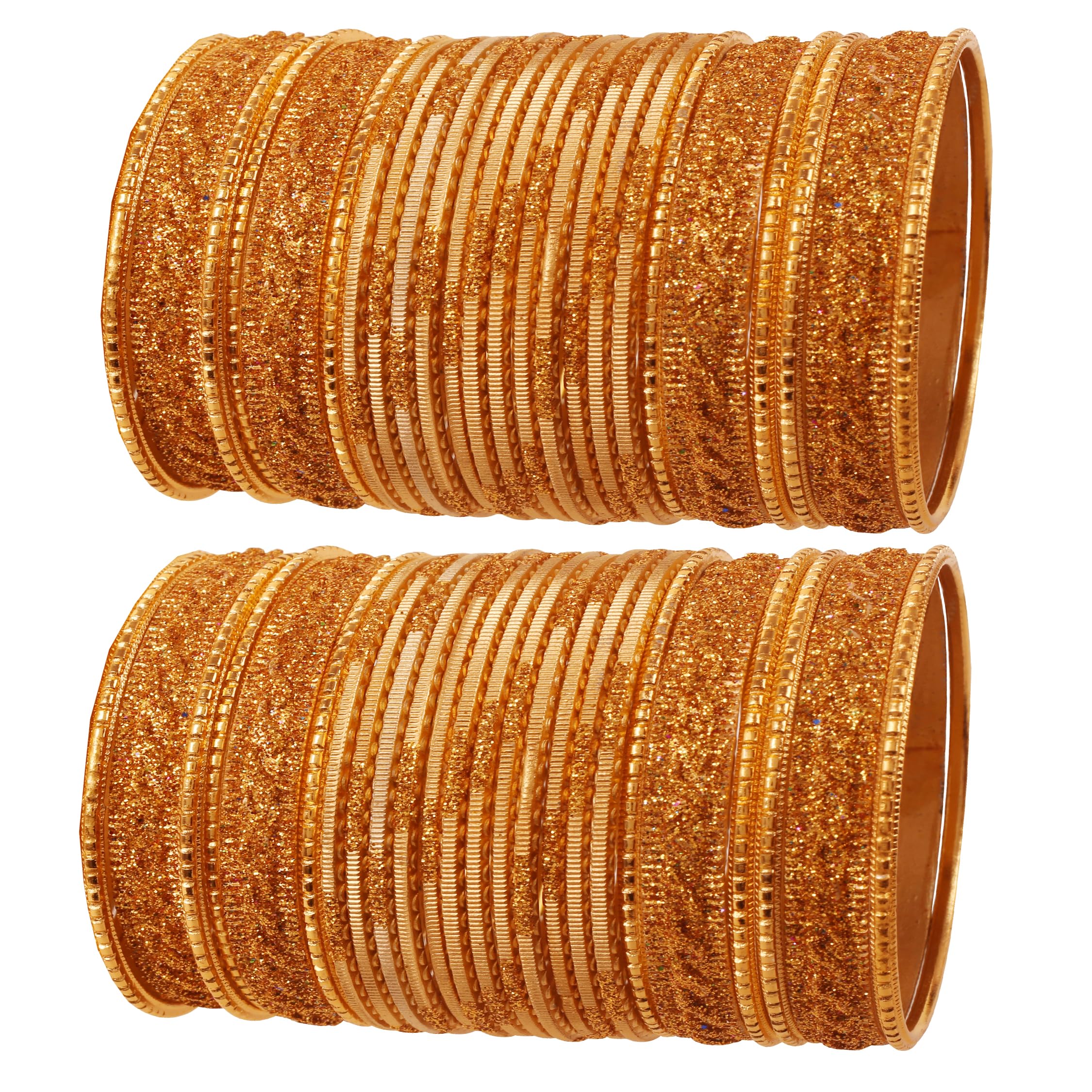 Touchstone NEW Indian Bollywood Glamorous Fashion Wrist Enhancing Shimmering Golden Glitters Textured Lava Golden Color Designer Jewelry Bracelets Bangle Chura. Set Of 48 In Gold Tone For Women.
