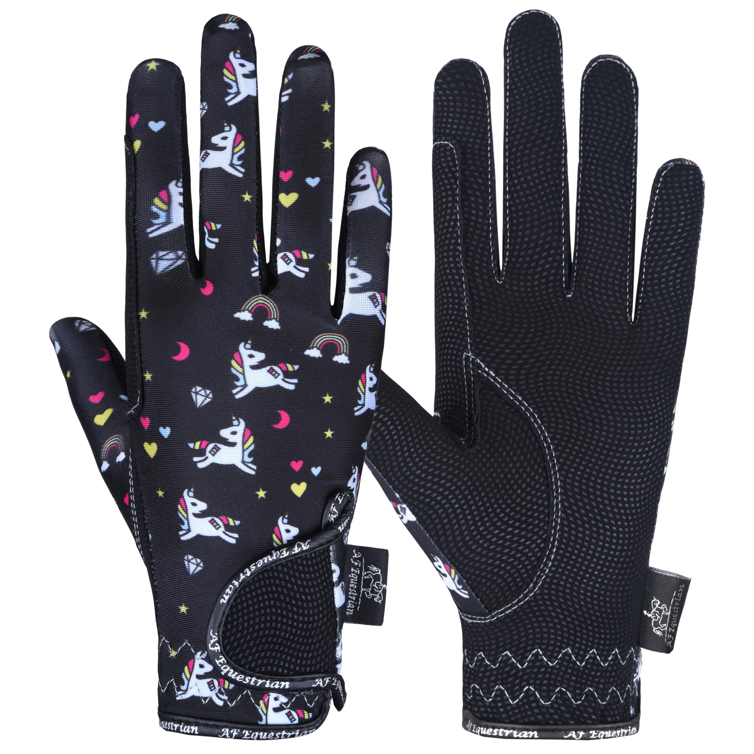AF EQUESTRIAN AFE Kids Gloves For Girls Boys Unisex Horse Riding Gloves Outdoor Gloves Sports Gloves Cycling Gloves For Children Unicorn Design (Large)