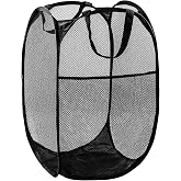 Pop Up Laundry Hamper, 70L Collapsible Mesh Basket with Side Pocket, Black | Reinforced handles, breathable fabric, foldable, portable for dorm college travel camping cruise, dirty clothes, toys storage