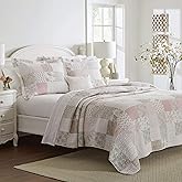Laura Ashley - Twin Quilt Set, Reversible Cotton Bedding with Matching Sham, Patchwork Inspired Home Decor (Celina Patchwork Pink/Sage, Twin)