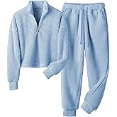 GTLIAE Fluffy Pajamas Sets for Women 2 Piece Fuzzy Half Zip Loungewear Elastic Waist Joggers Warm Jammies