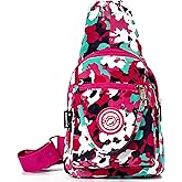 Chrysansmile Sling Bag for Women Men Nylon Crossbody Bags Fanny Packs Flower Print Small Backpack for Travel Hiking