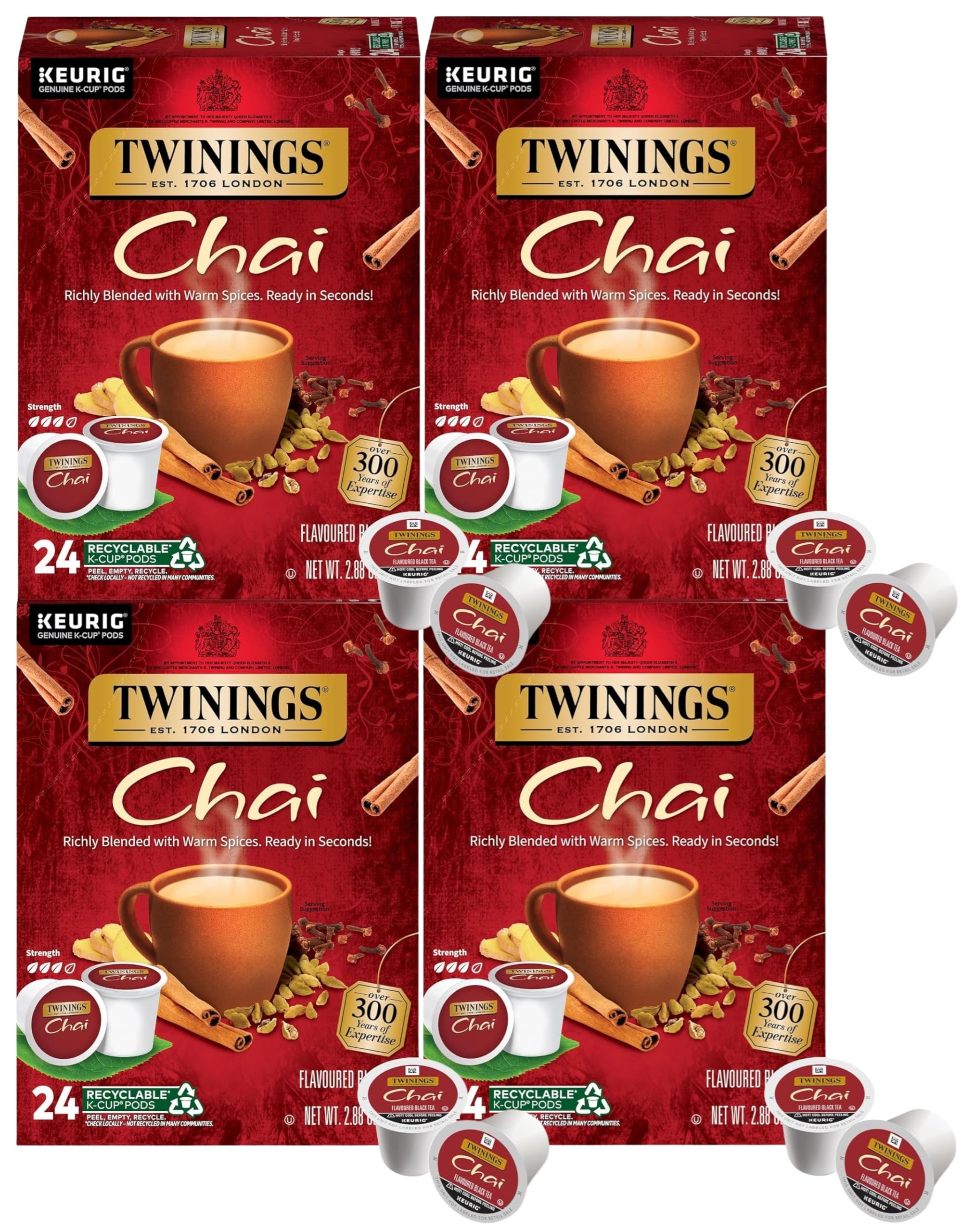 Twinings of London Chai Tea K-Cups for Keurig, 24 Count (Pack of 4)