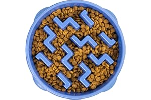 Outward Hound Large Slow Feeder Bowl, Puzzle Maze for Fast Eaters, Medium to Large Dogs, Helps Prevent Bloat & Aid Digestion, Holds 4 Cups Wet or Dry Food, Non-Slip, Made Without BPA, Blue