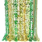 NOVWANG 24 Pcs St. Patrick's Day Beads Necklaces 4 Classic Styles Metallic Bead Green Clover Necklace for St. Patrick's Day Supplies Party Decorations（3 Color）
