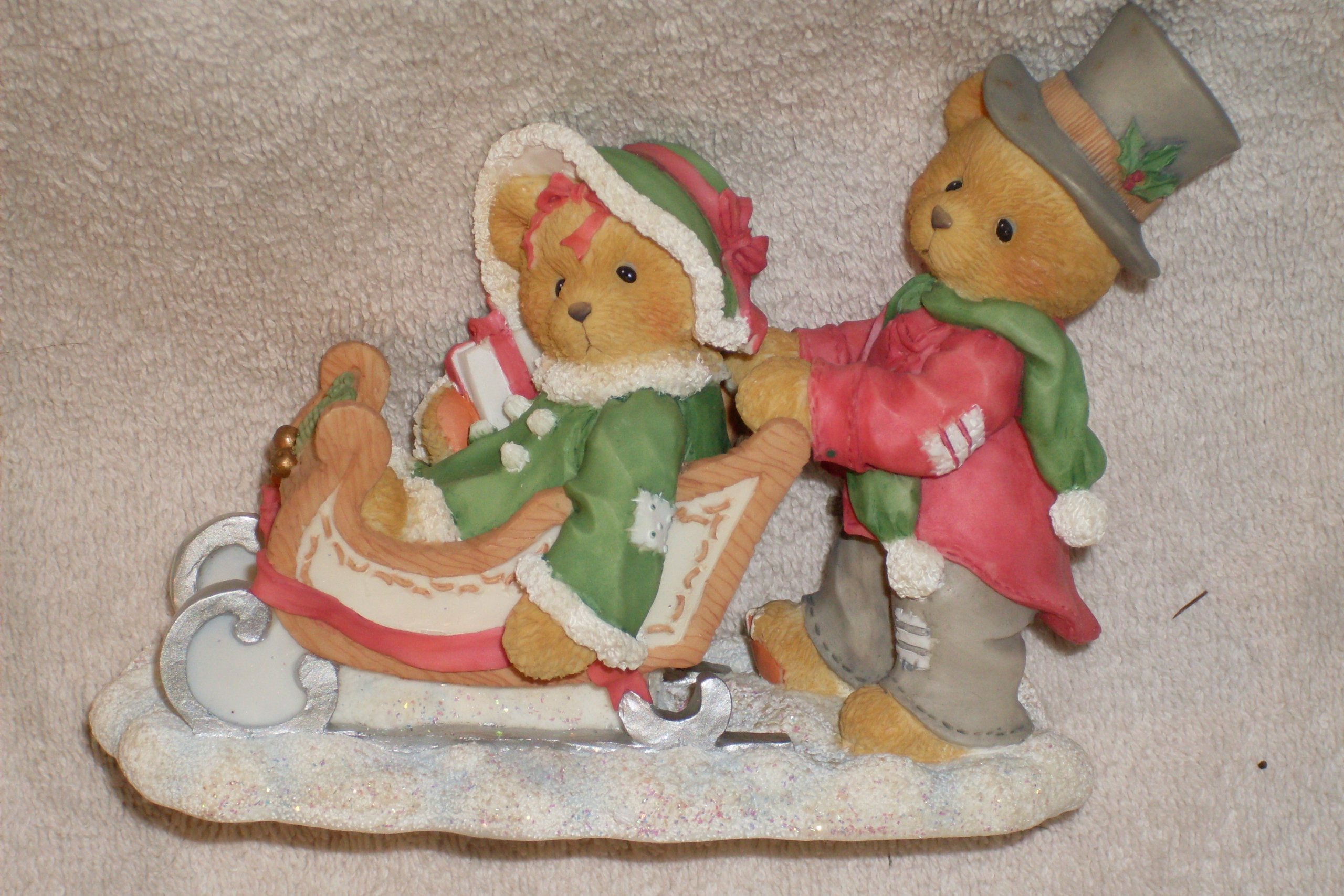 Cherished Teddies Lindsey and Lyndon 141178 Boy Pushing Girl in Sleigh Figurine