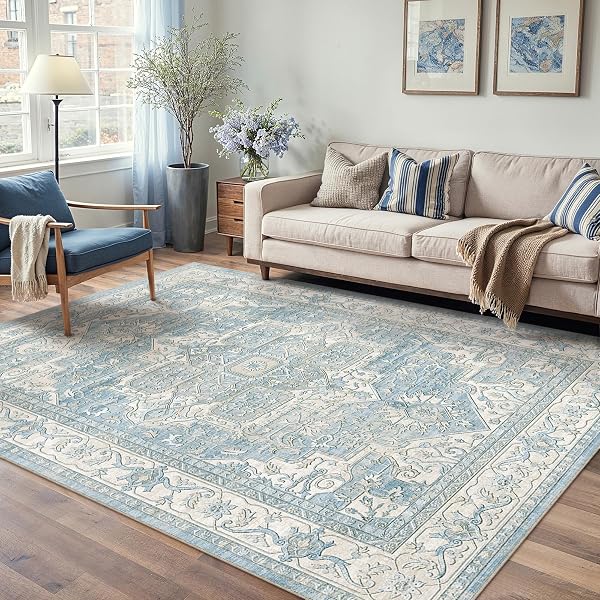 WONDRG 5X7 WASHABLE VINTAGE AREA RUG BLUE ORIENTAL...