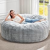 Hobestluk Bean Bag Chairs Giant Beanbag Chair with Filler, Memory Foam Bean Bags with Fluffy & Machine Washable Cover, Bean Bag Chairs for Aduts for Living Room, Bedroom (Grey, 5FT - 50” x 50” x 24”)