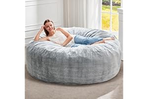 Hobestluk Bean Bag Chairs Giant Beanbag Chair with Filler, Memory Foam Bean Bags with Fluffy & Machine Washable Cover, Bean Bag Chairs for Aduts for Living Room, Bedroom (Grey, 5FT - 50” x 50” x 24”)