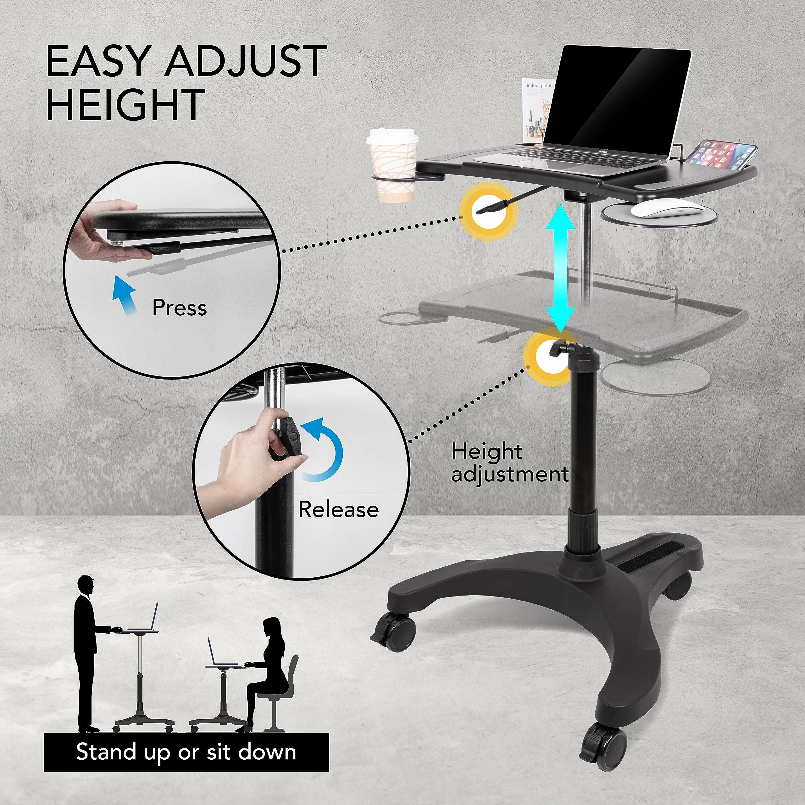 EHO Mobile Laptop Standing Desk Carts on Wheels