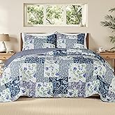 Whale Flotilla Patchwork Quilt Twin Size, Soft Boho Floral Bedspreads for Bed Reversible Lightweight Twin Quilt Bedding Set Coverlets with 1 Pillow Sham for All Seasons, Paisley Flowers