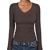 ANRABESS Long Sleeve Shirts for Women V Neck Ribbed Knit Fitted Fall Basic Tshirts Going Out Tops 2026 Casual Trendy Clothes