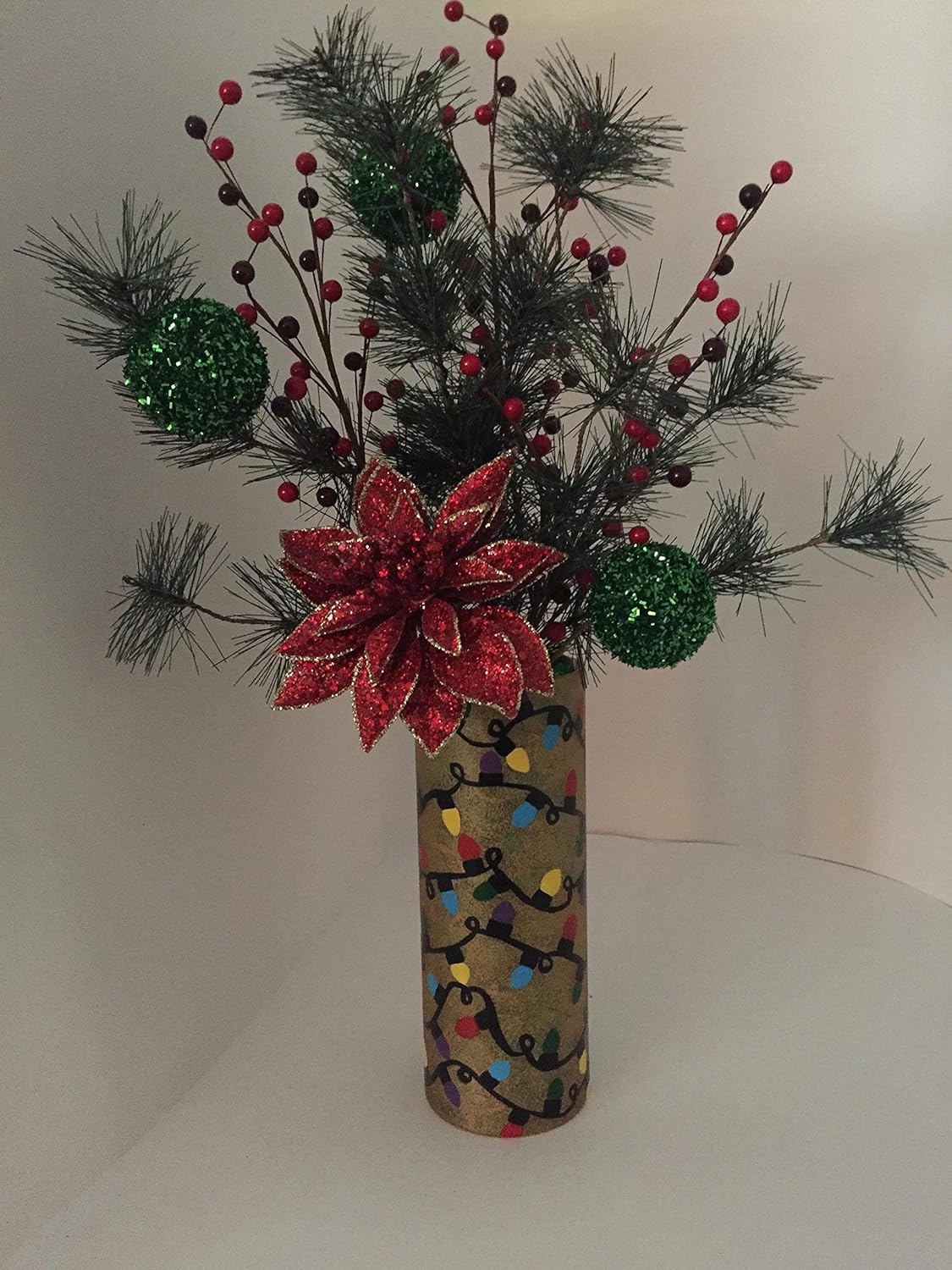 Amazon Com Gold Vase With Christmas Lights Arrangement Handmade