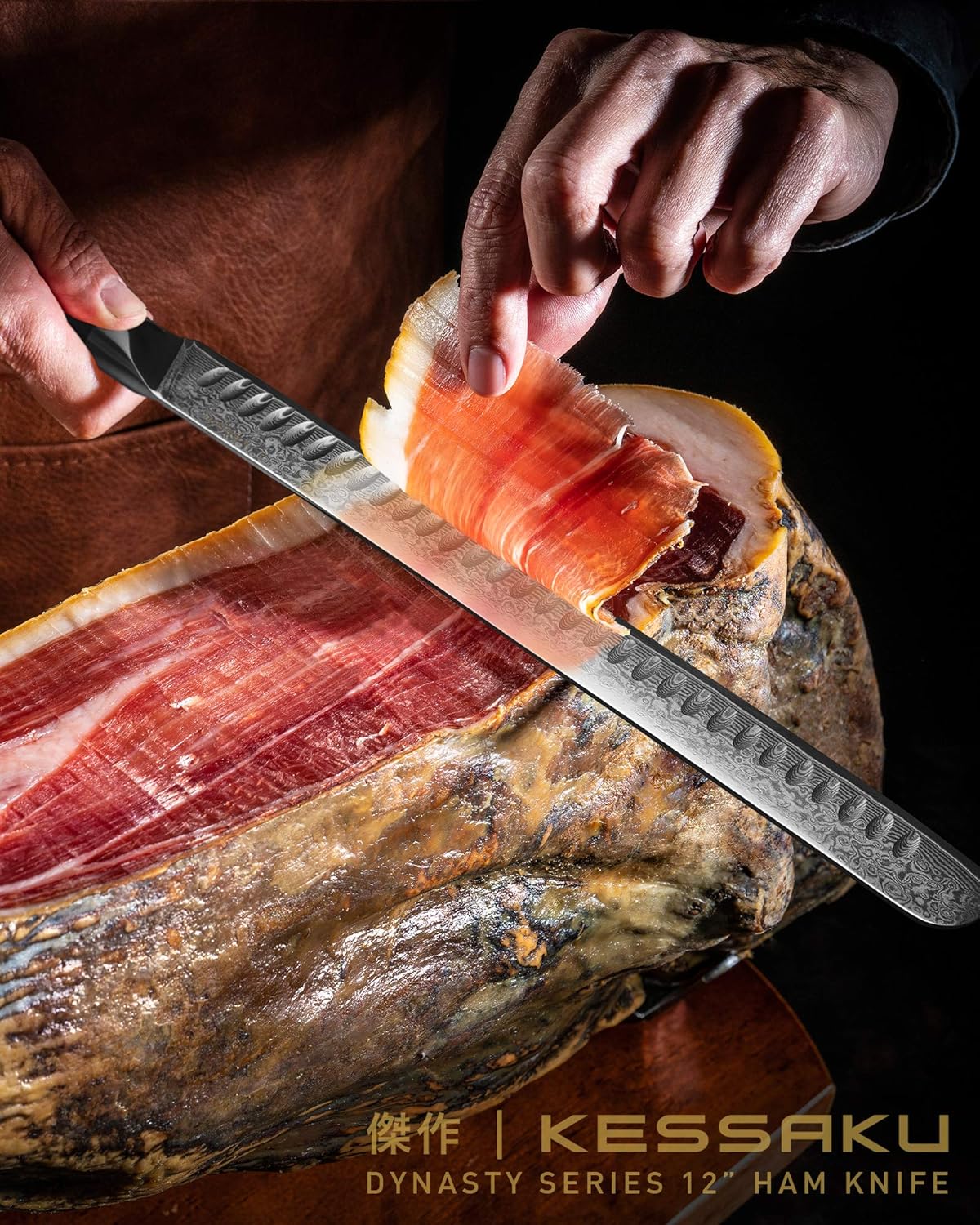 Kessaku 12-Inch Carving Slicing Knife - Damascus Dynasty Series - Forged 67-Layer AUS-10V Japanese Steel - Granton Edge - G10 Full Tang Handle with Blade Guard: Kitchen & Dining