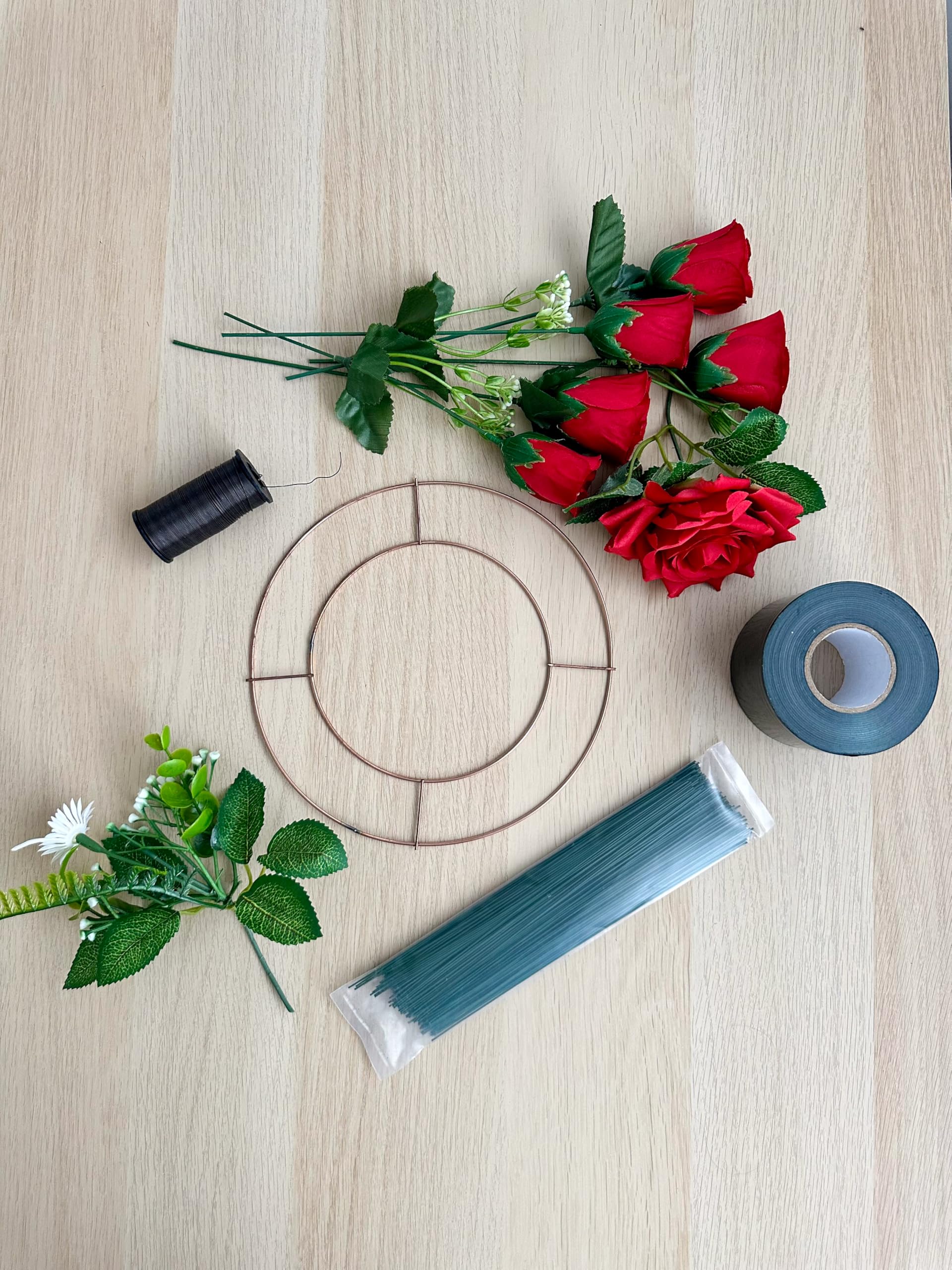 Birsppy directfloristsupplies Wreath Ring Kit With WRAP -10 x 14inch rings, 1x binding wire & 250g 10" stubwire 240 & Wreath Wrap (14" Kit)