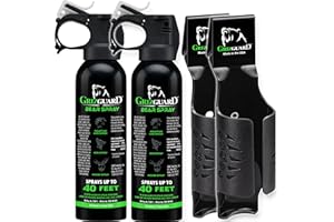 Griz Guard Bear Spray W/Holster 40 ft Range, Maximum Strength, EPA-Registered Spray for Bears, Mountain Lions, Coyotes, Dogs, & Moose, Outdoor Hiking & Camping Protection, Glow Safety, 7.9 oz 2 Pack