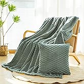 Bnuitland Flannel Throw Blanket, 300 GSM Fleece Cozy Warm Soft Home Decor Lightweight Bed Sofa Blanket for Adults, Suitable for All Seasons(Sage Green,50X71 inches with Pillow Cover)