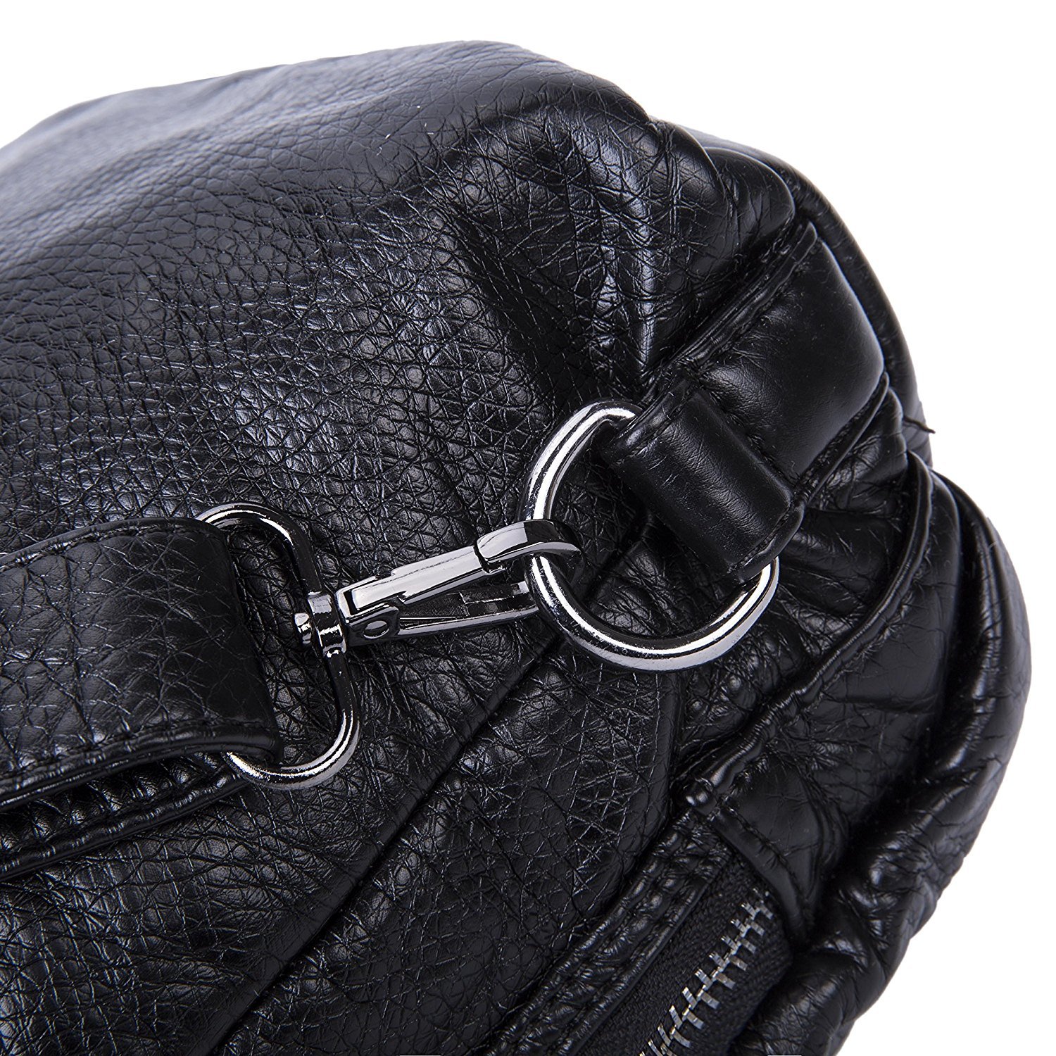 Bolsos de hombro Impermeable Mochila para mujeres Cuero PU suave lavado Bandolera Vintage Señoras-Negro2