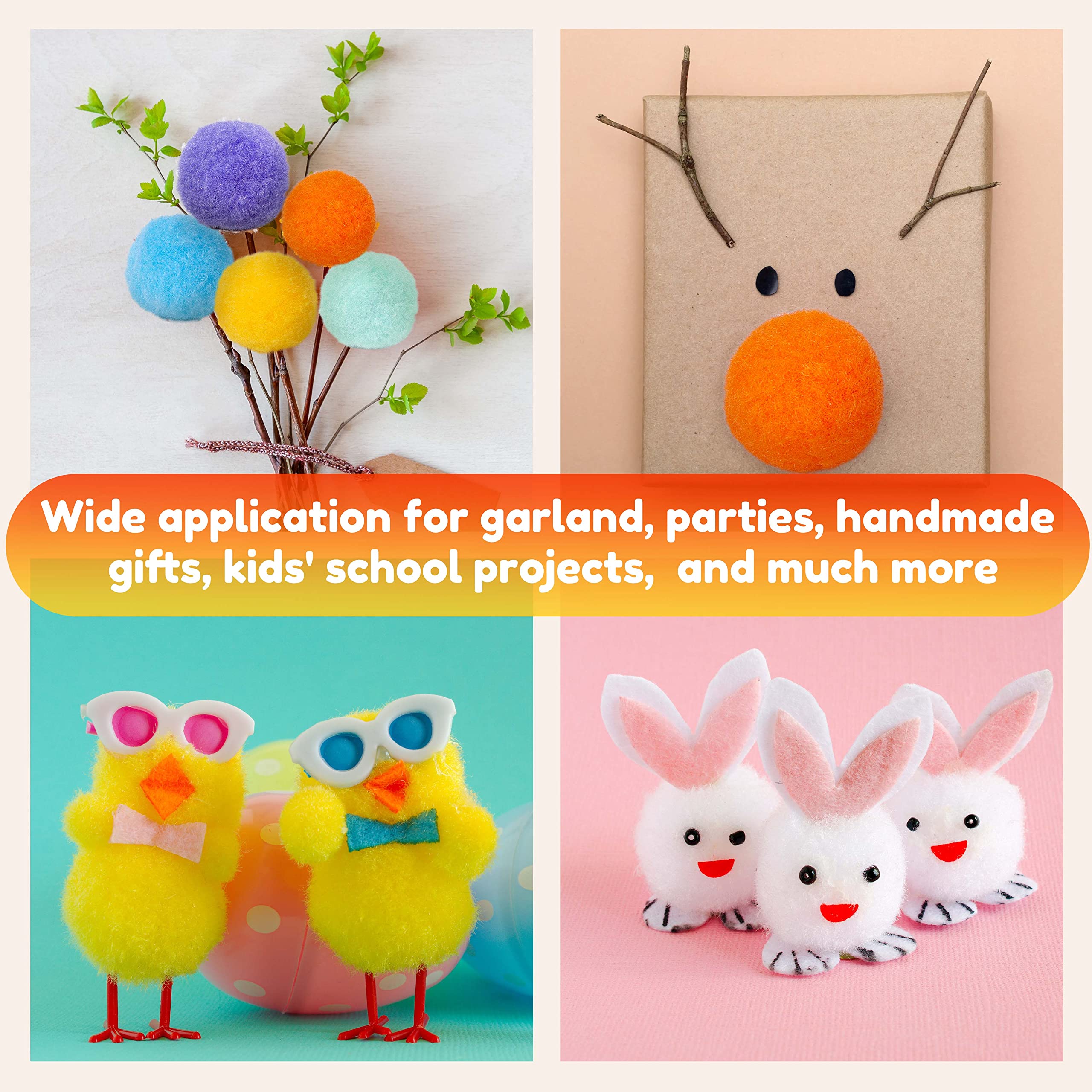 Caydo [1200PCS] 1050Pcs Multicolor Pom Poms, Assorted Sizes & Colors Craft Pompom Balls with 150pcs Wiggly Eyes for Kids Arts and Craft Projects and Decorations