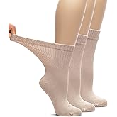 Hugh Ugoli Women's Rayon Loose Fit Diabetic Crew Socks, Non-Binding Top for Swollen Feet, Extra Wide and Stretchy, 3-6-9 Pair