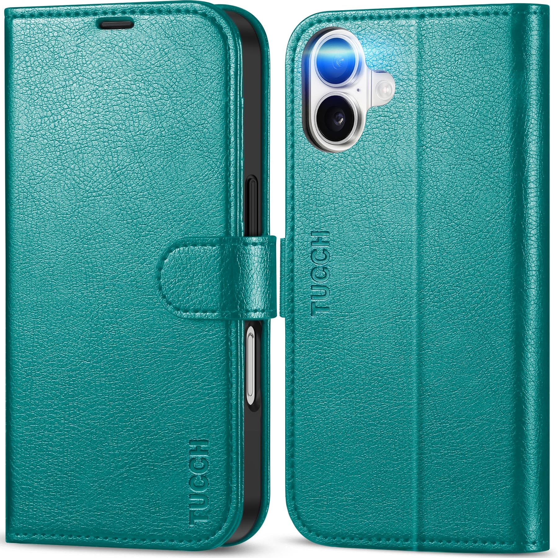 TUCCH Case for iPhone 16 (6.1") 2024, Magnetic PU Leather Wallet Foldable Folio Case with [Viewing Stand]Flip Cover[Shockproof TPU][RFID Blocking][Credit Card Holders]Compatible with iPhone 16, Cyan