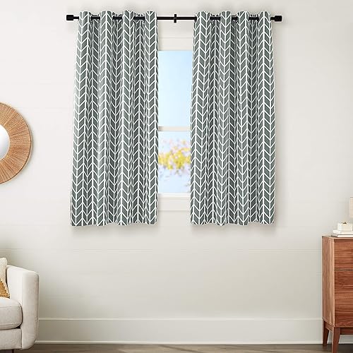 Amazon Basics Room-Darkening Blackout Curtain Set with Grommets - 52" x 63", Dark Grey Herringbone