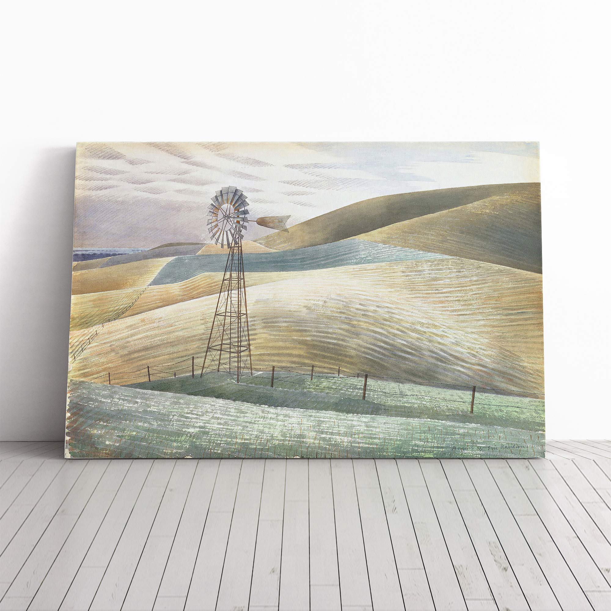 Eric Ravilious Furlongs Waterwheel Canvas Print | Gallery Wrapped 30mm Frame Wall Art | 20x14 inches | Ready to Hang | Modern Picture | Living Room Bedroom Lounge Office