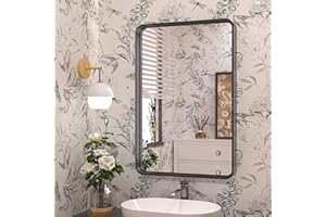 TETOTE 16 x 24 Inch Black Frame Mirror, Bathroom Vanity Mirror for Wall, Modern Round Corner Rectangle Matte Framed Mirror 2 Inch Thick(Horizontal/Vertical)